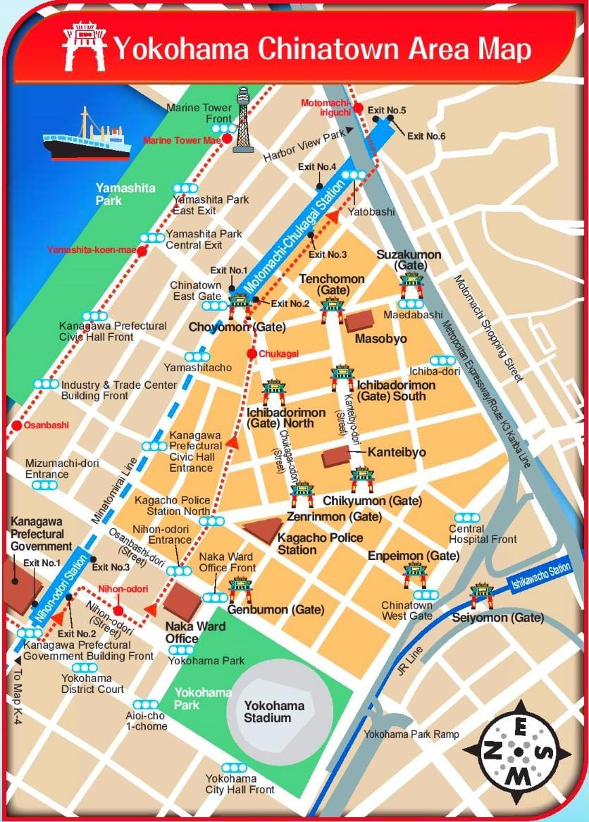 Karte Yokohama ķīniešu kvartāls